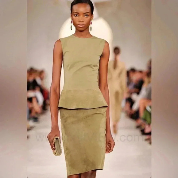 Ralph Lauren Collection Purple Label Runway Leather Suede Blouse Top Peplum 10 M - Picture 3 of 12